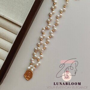 Queen's Emblem Necklace with Natural Freshwater Pearls